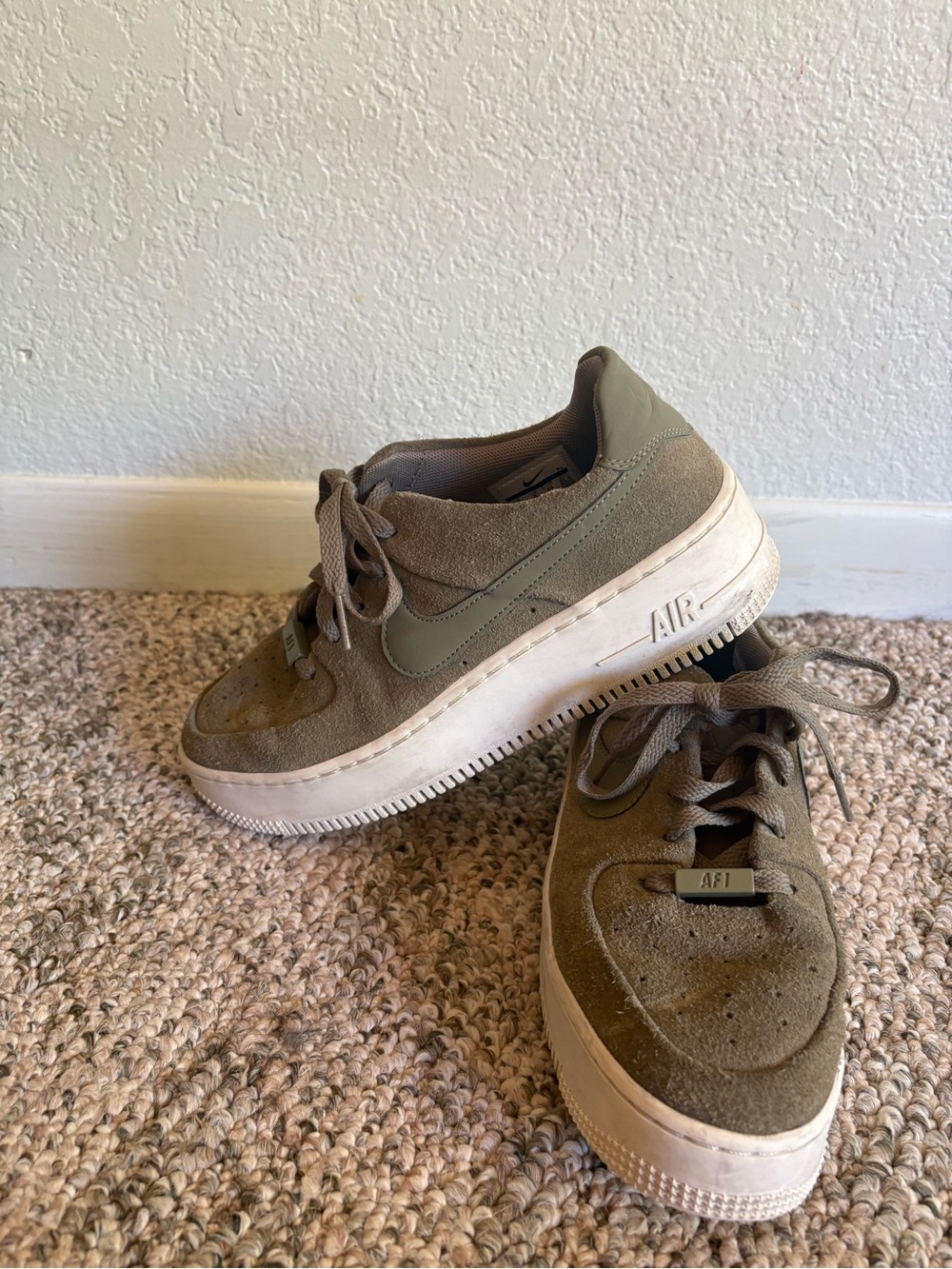 Nike Kids Olive Green Suede Platform Sneakers